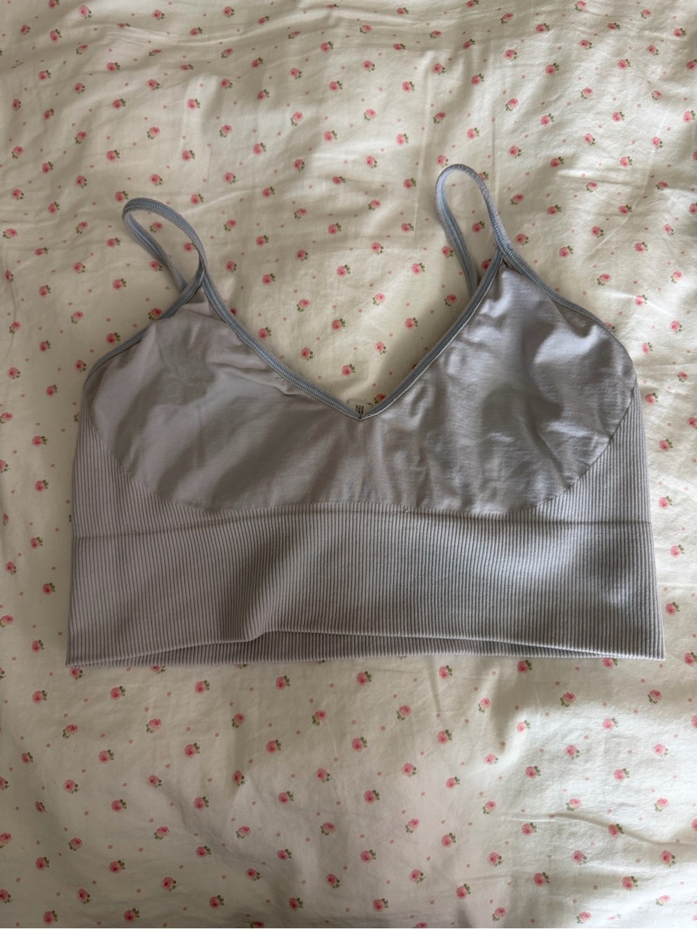 Seamless Ribbed Bralette in Grey /Light Blue